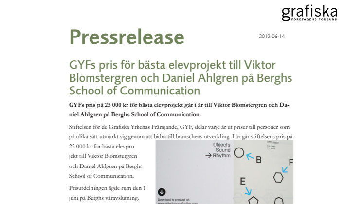 GYFs pris för bästa elevprojekt till Viktor Blomstergren och Daniel Ahlgren på Berghs School of Communication