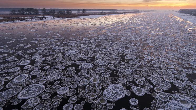 Ein ganz besonderes Licht verzaubert die Elbe bei Wittenberge mit Eisgang im Winter. Foto: TMB-Fotoarchiv Dieter Damschen.