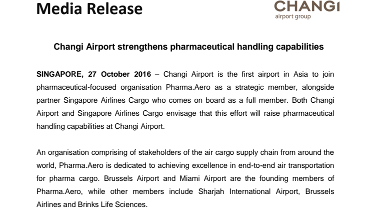 Changi Airport strengthens pharmaceutical handling capabilities