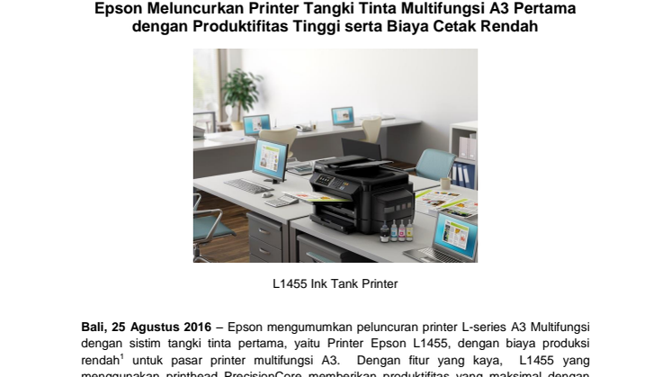 Epson Meluncurkan Printer Tangki Tinta Multifungsi A3 Pertama dengan Produktifitas Tinggi serta Biaya Cetak Rendah