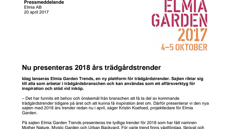 Nu presenteras 2018 års trädgårdstrender
