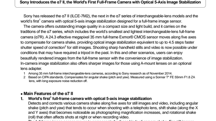 Sony introducerer verdens første full-frame-kamera med femakset billedstabilisering