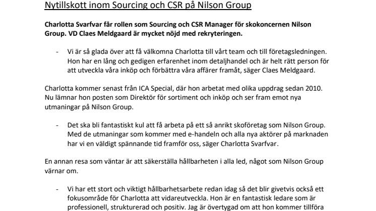 Nytillskott inom Sourcing och CSR på Nilson Group