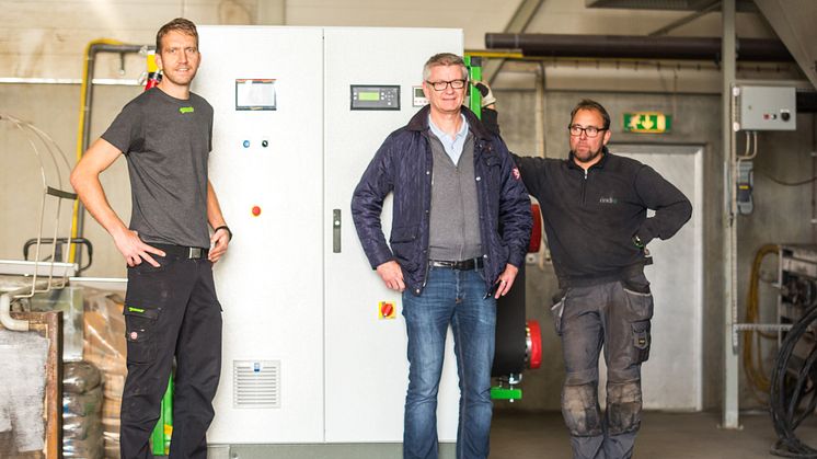Jonas Kärner från Againity, Flemming Rasmussen och Patric Danielsson från Solör Bioenergi i Hörby