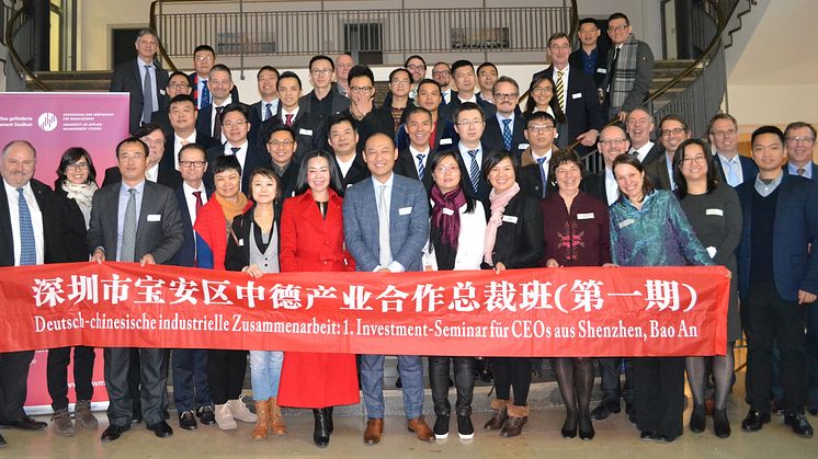 Nach dem Seminar: 30 CEO’s aus Shenzhen, deutsche Unternehmer, Vertreter von HdWM, IB, IHK Rhein-Neckar, BVMW und Universität Mannheim.