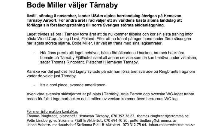 Bode Miller väljer Tärnaby