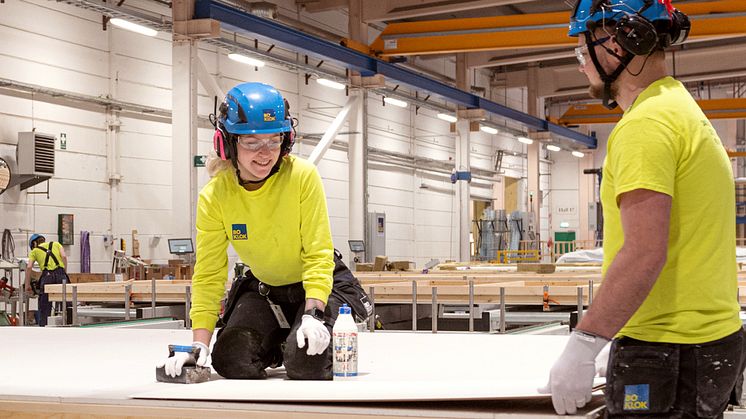 Female craft worker at the BoKlok factory in Gullringen, Sweden