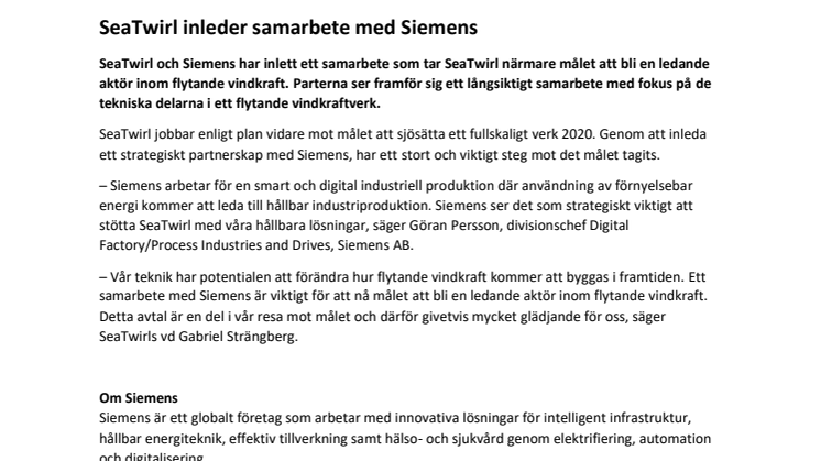 SeaTwirl inleder samarbete med Siemens