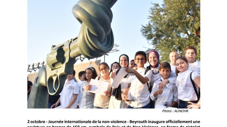Beirut officially unveils the Knotted Gun "Non-Violence" sculpture, in the first Arab capital.