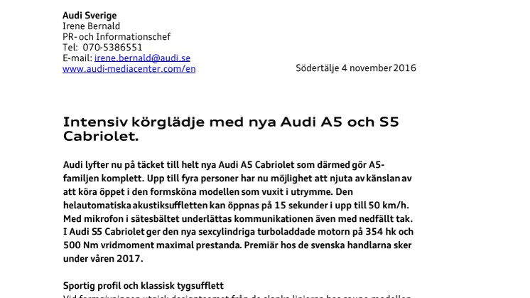 Intensiv körglädje med nya Audi A5 och S5 Cabriolet.