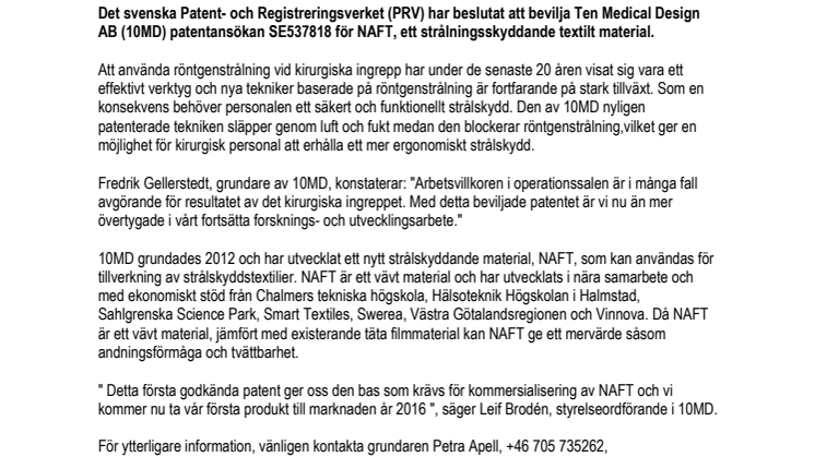 Patent beviljat för röntgenskyddsmaterial