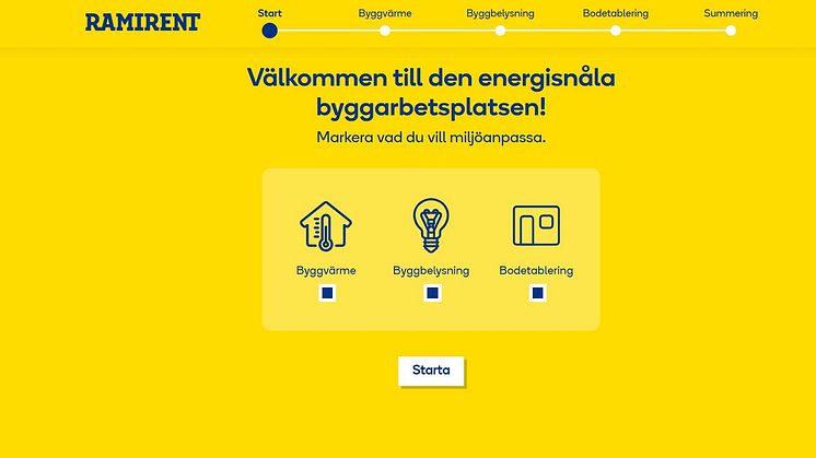 Ramirents EcoSolve-snurra visar på ett enkelt sätt energiåtgången för byggvärme, belysning och bodetablering. 