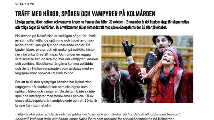 Pressinbjudan - Träff med häxor, spöken och vampyrer på Kolmården