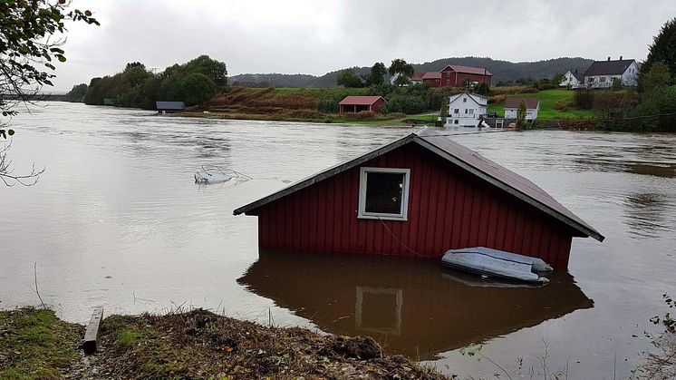 Oversvømmelse etter regnvær på Sørlandet