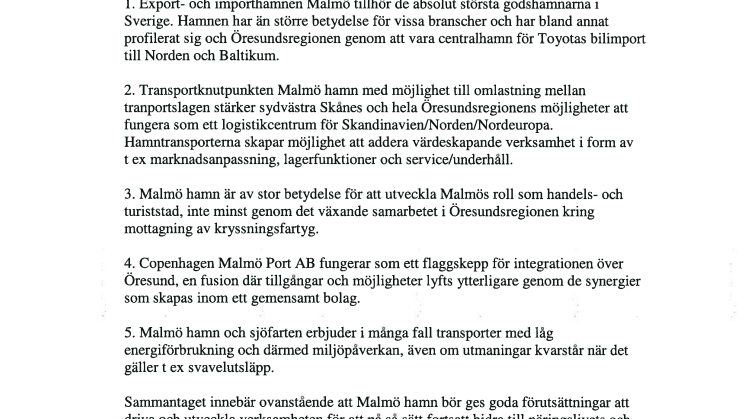 Angående rapporten Riksintresset Malmö hamn