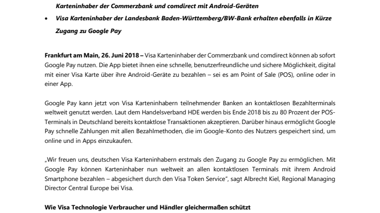 Google Pay ab sofort verfügbar für Visa Karteninhaber in Deutschland