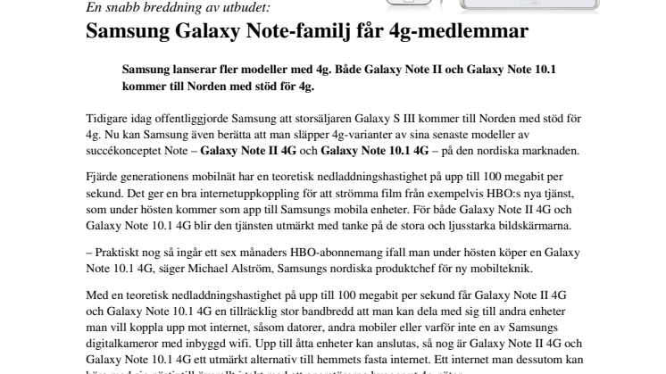 En snabb breddning av utbudet: Samsung Galaxy Note-familj får 4g-medlemmar