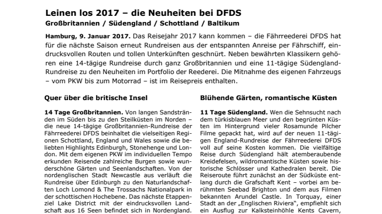 Leinen los 2017 – die Neuheiten bei DFDS 