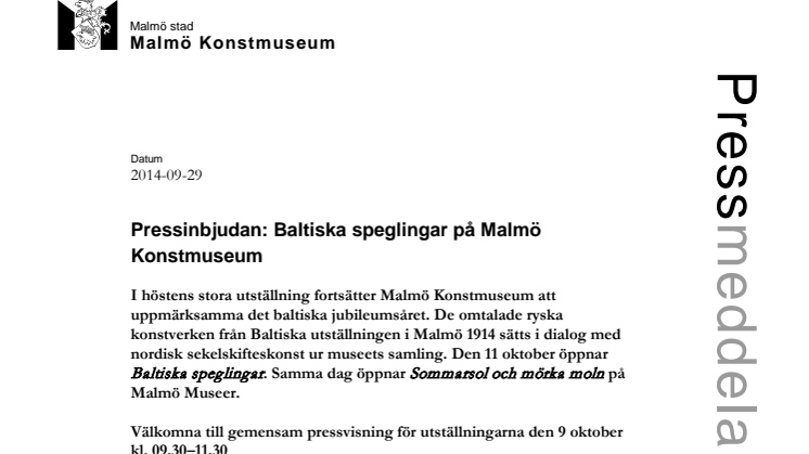 Pressinbjudan: Baltiska speglingar på Malmö Konstmuseum