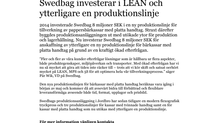 Swedbag investerar i LEAN och ytterligare en produktionslinje