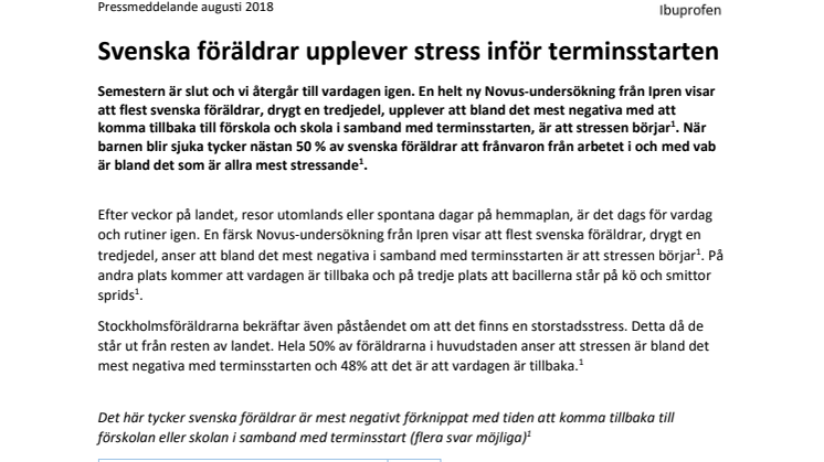Svenska föräldrar upplever stress inför terminsstarten 