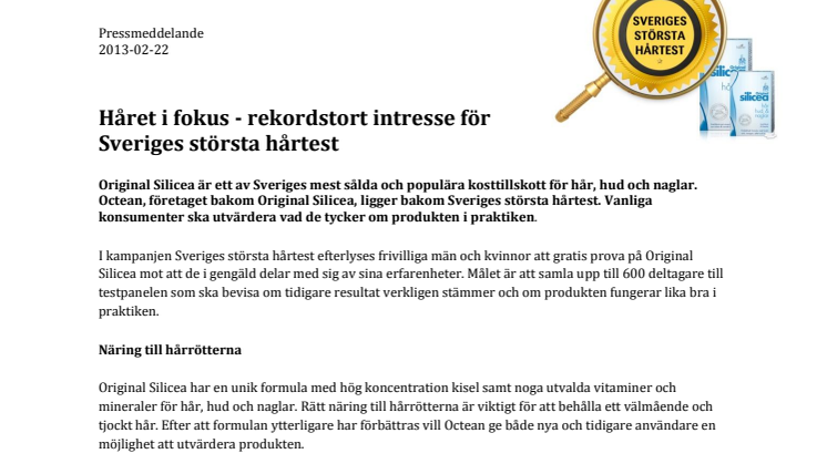 Håret i fokus - rekordstort intresse för Sveriges största hårtest 
