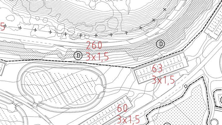 Bygglovsritning med gravplatser (detalj)