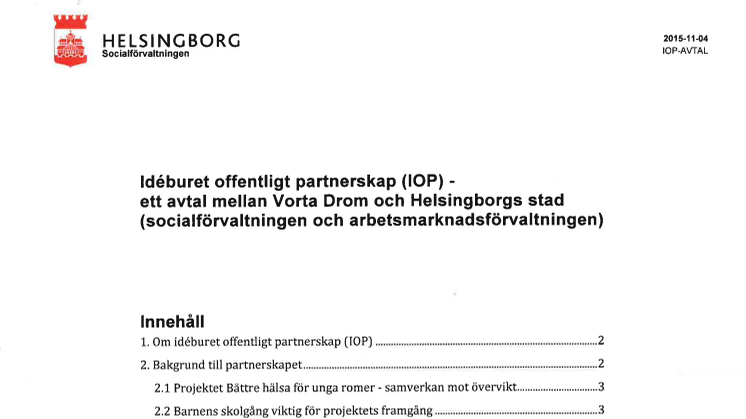 IOP-avtal mellan Vorta Drom och Helsingborgs stad