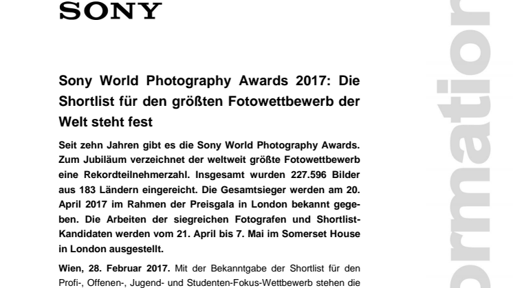 Sony World Photography Awards 2017: Die Shortlist für den größten Fotowettbewerb der Welt steht fest 