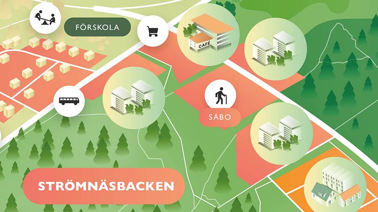 Karta över befintliga Strömnäsbacken etapp 1 och 2       Illustration: Piteå kommun
