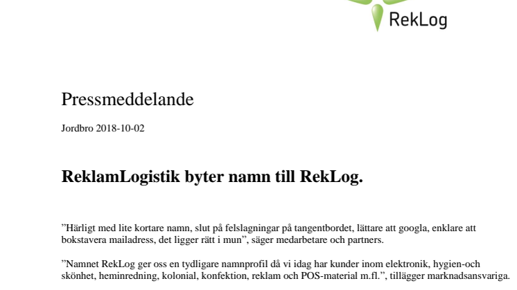 ReklamLogistik byter namn till RekLog.