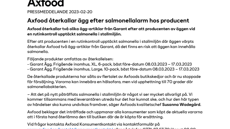 PM_230220_Axfood återkallar ägg efter salmonellalarm hos producent