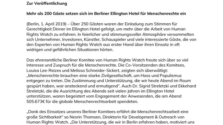Mehr als 200 Gäste setzen sich im Berliner Ellington Hotel für Menschenrechte ein
