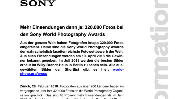 Mehr Einsendungen denn je: 320.000 Fotos bei den Sony World Photography Awards 