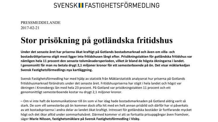 Stor prisökning på gotländska fritidshus 