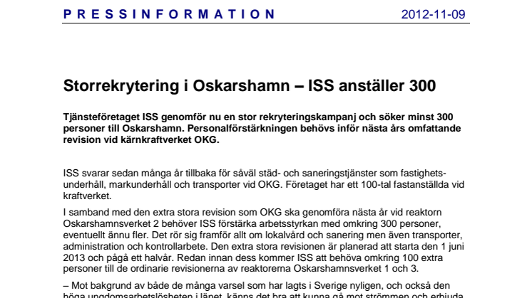 Storrekrytering i Oskarshamn – ISS anställer 300