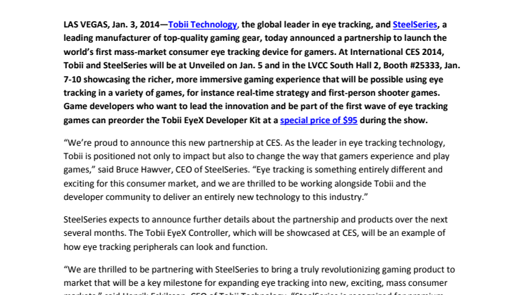 Game On: Tobii and SteelSeries team up to bring gamers the world’s first mass-market eye tracking peripheral