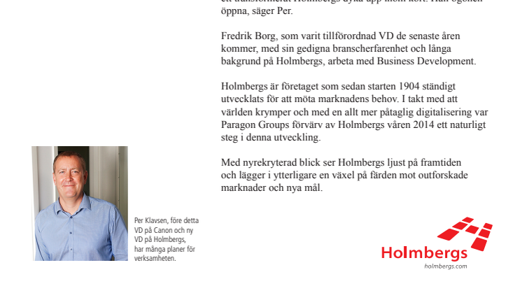 Holmbergs välkomnar ny VD