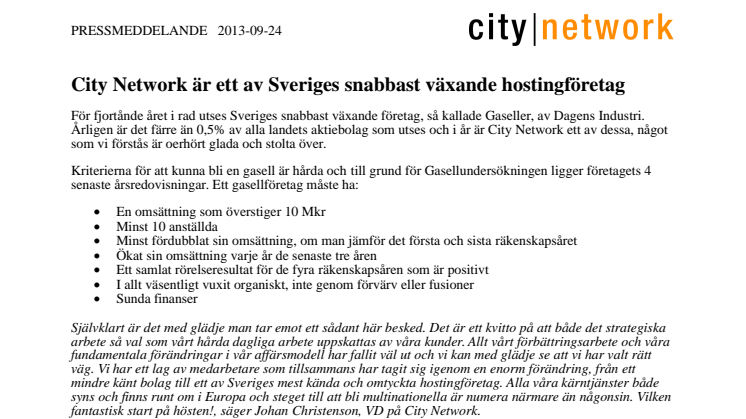 City Network är ett av Sveriges snabbast växande företag!