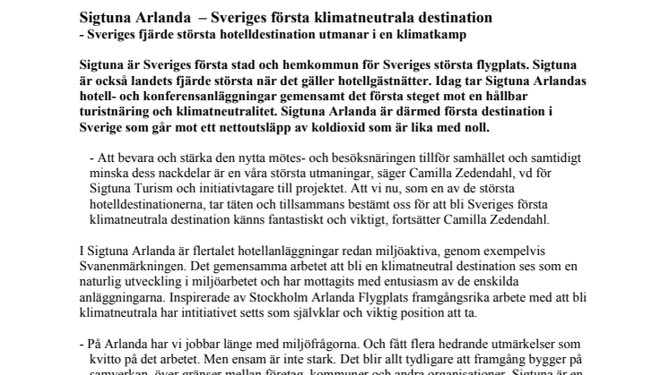 Sigtuna Arlanda – Sveriges första klimatneutrala destination