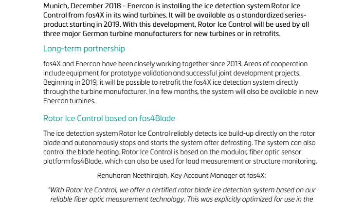 Rotor Ice Control available for Enercon turbines