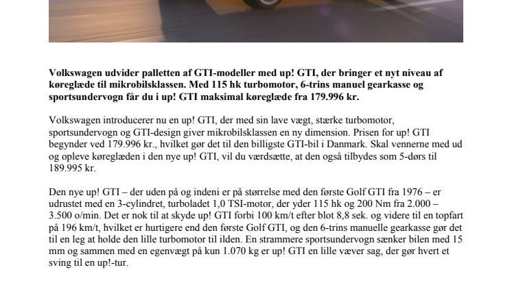 ​Komprimeret køreglæde – up! GTI fra 179.996 kr.