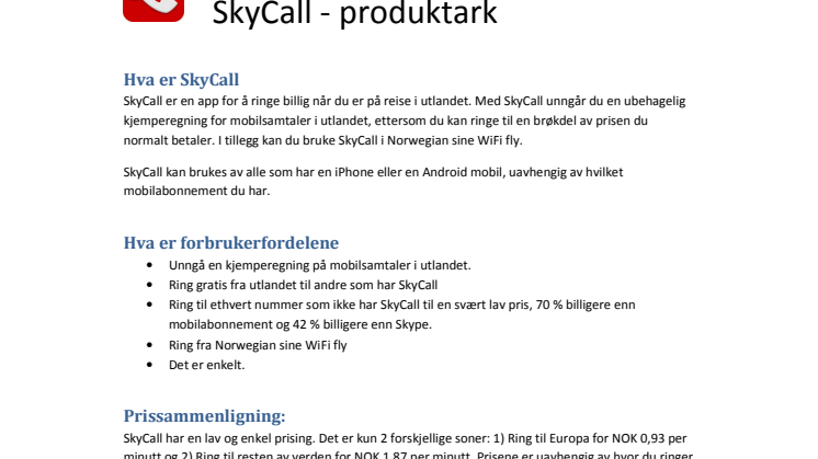 Sky Call - produktark