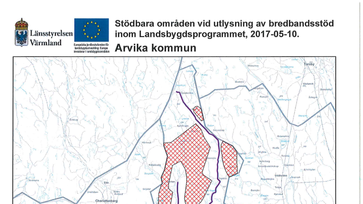 Stödbara områden vid utlysning av bredbandsstöd inom Landsbygdsprogrammet (kartor)