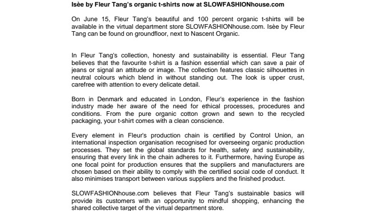 Isèe by Fleur Tang’s organic t-shirts now at SLOWFASHIONhouse.com
