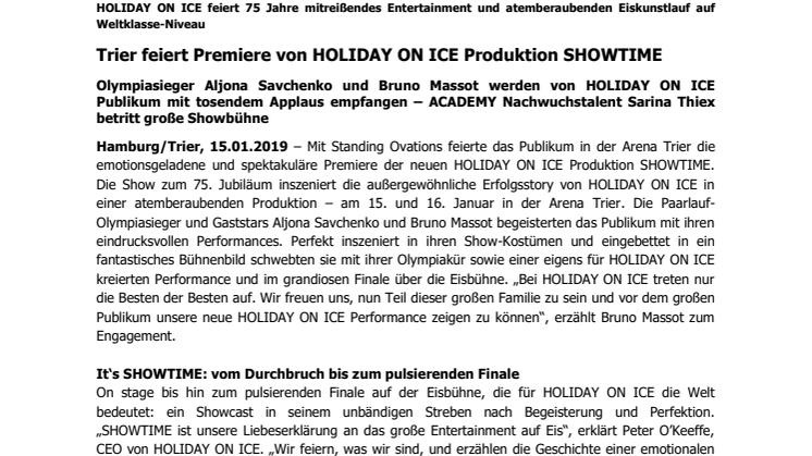 Trier feiert Premiere von HOLIDAY ON ICE Produktion SHOWTIME