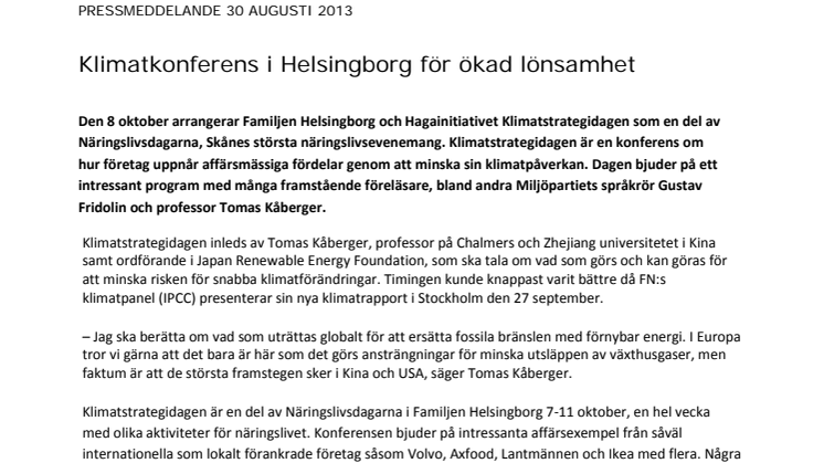 Klimatkonferens i Helsingborg för ökad lönsamhet
