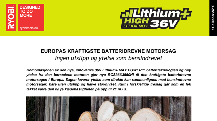 Europas kraftigste batteridrevne motorsag - Ingen utslipp og ytelse som bensindrevet