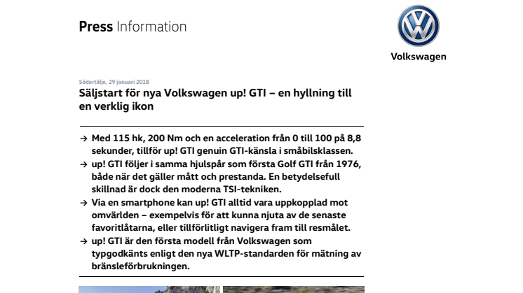Säljstart för nya Volkswagen up! GTI – en hyllning till en verklig ikon