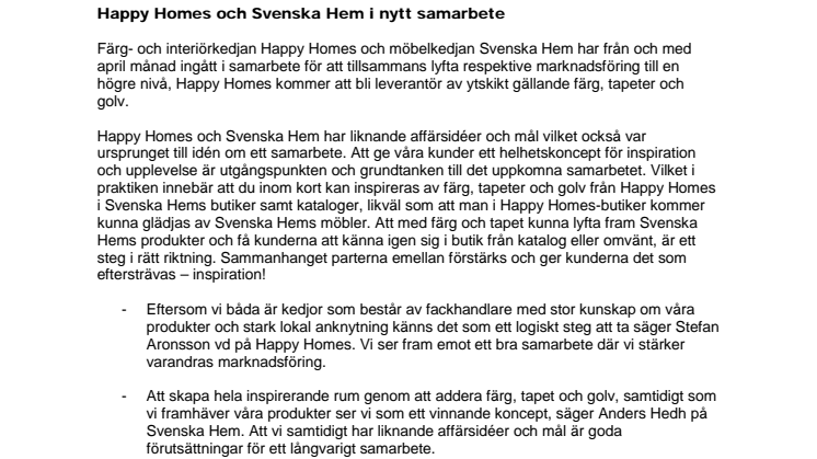 Happy Homes och Svenska Hem i nytt samarbete